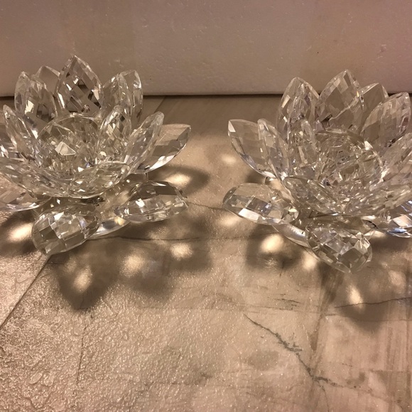 Godinger crystal lotus flower candle holder vintage new in box - Picture 1 of 16